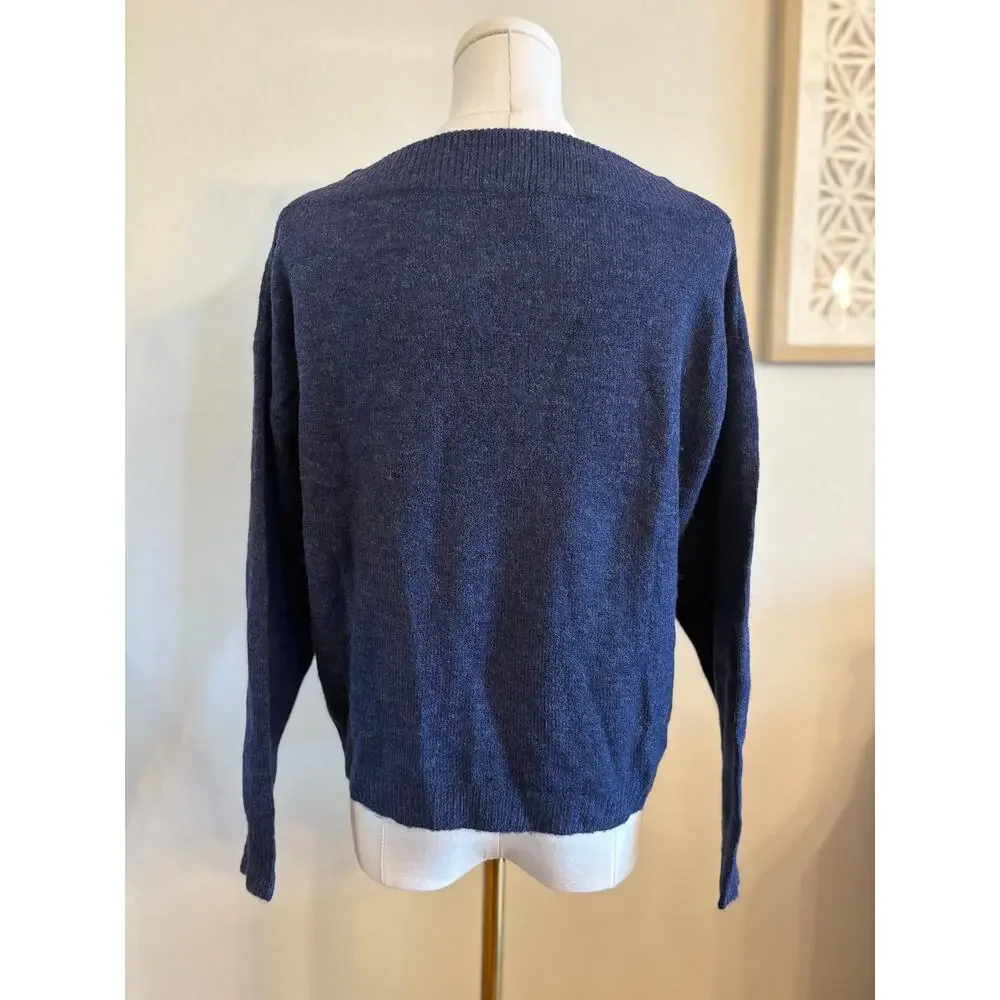 LASCANA Boatneck Blue Sweater | Tie Waist Cozy‎ Lightweight Fall Top | SMALL